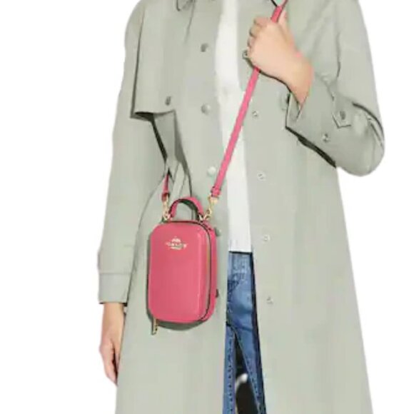 NWT COACH LEATHER Eva Phone Crossbody Watermelon Pink Detachable Strap - Picture 9 of 12